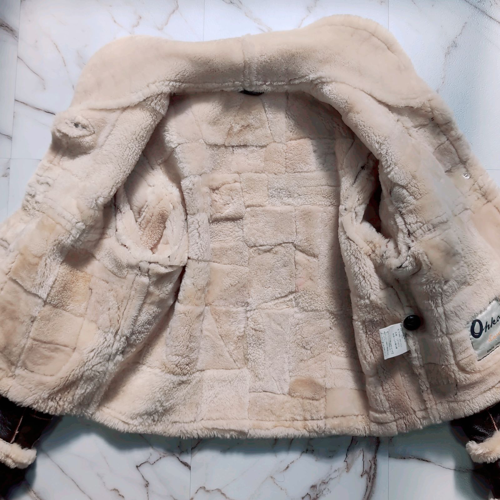 b3風　パッチワークムートンジャケット Ohka Lamb GINZA TOKYO ムートンジャケット パッチワーク B-3 リアル