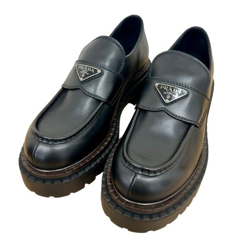 ♪PRADA プラダ 2DE148 チョコレート レザー ローファー 三角ロゴ 27cm