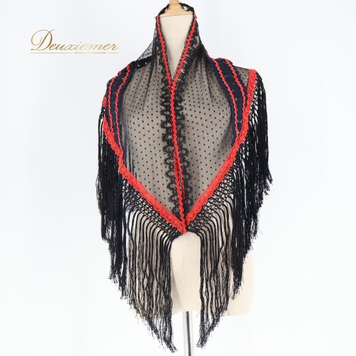 フラメンコ 衣装 シージョ 黒 赤 レース フレコ トライアングル 三角形