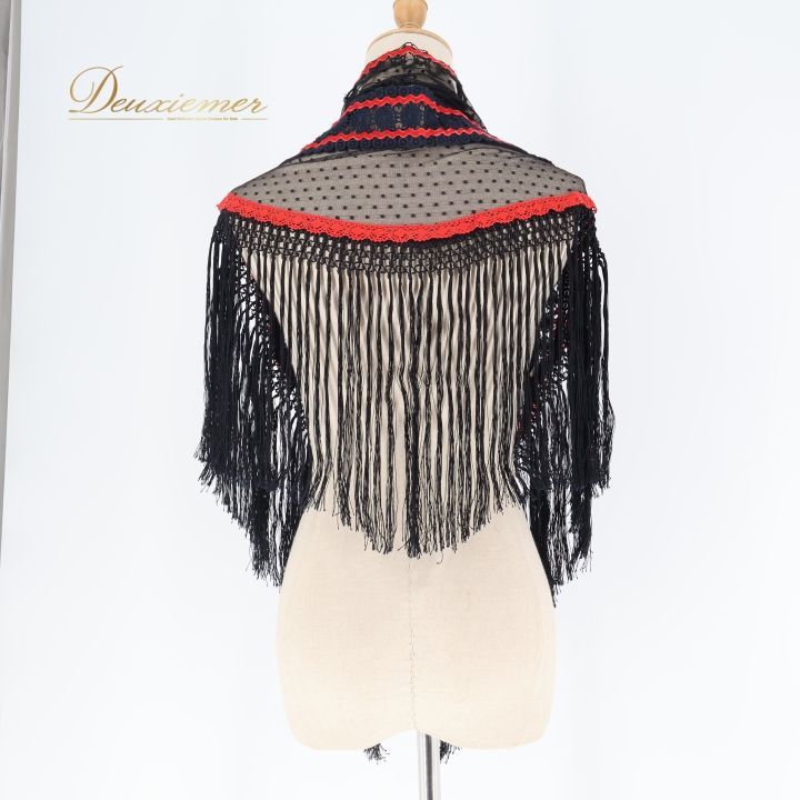 フラメンコ 衣装 シージョ 黒 赤 レース フレコ トライアングル 三角形