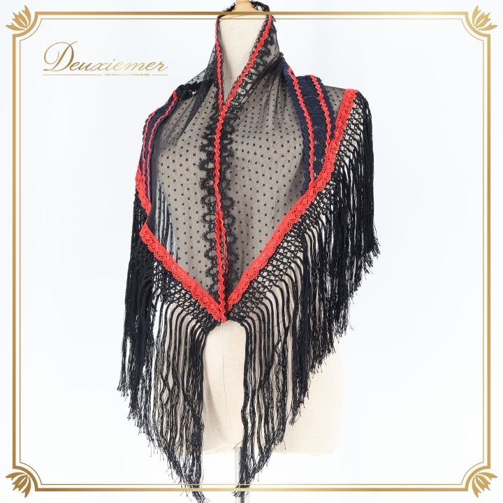 フラメンコ 衣装 シージョ 黒 赤 レース フレコ トライアングル 三角形