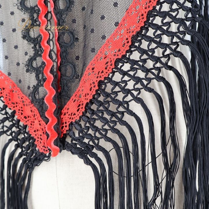 フラメンコ 衣装 シージョ 黒 赤 レース フレコ トライアングル 三角形