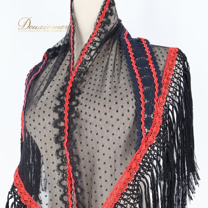 フラメンコ 衣装 シージョ 黒 赤 レース フレコ トライアングル 三角形