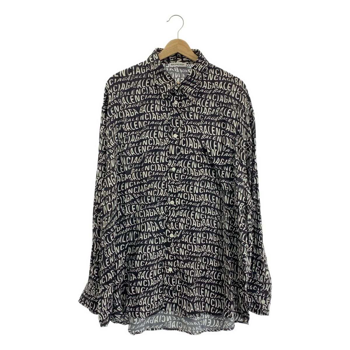【美品】  BALENCIAGA / バレンシアガ | ツイストレターロゴ 総柄 オーバーサイズ シャツ | 36 | ブラック | レディース メルカリ