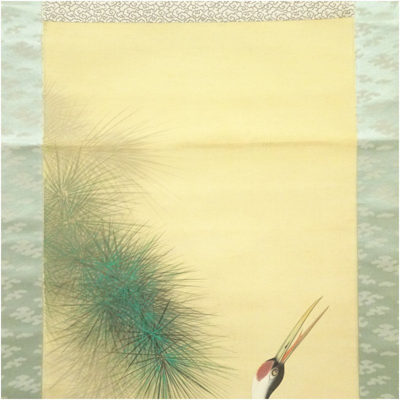圭倖筆 松上双鶴 肉筆絹本掛軸 掛け軸 床の間 書 おしゃれ 絵画 表具