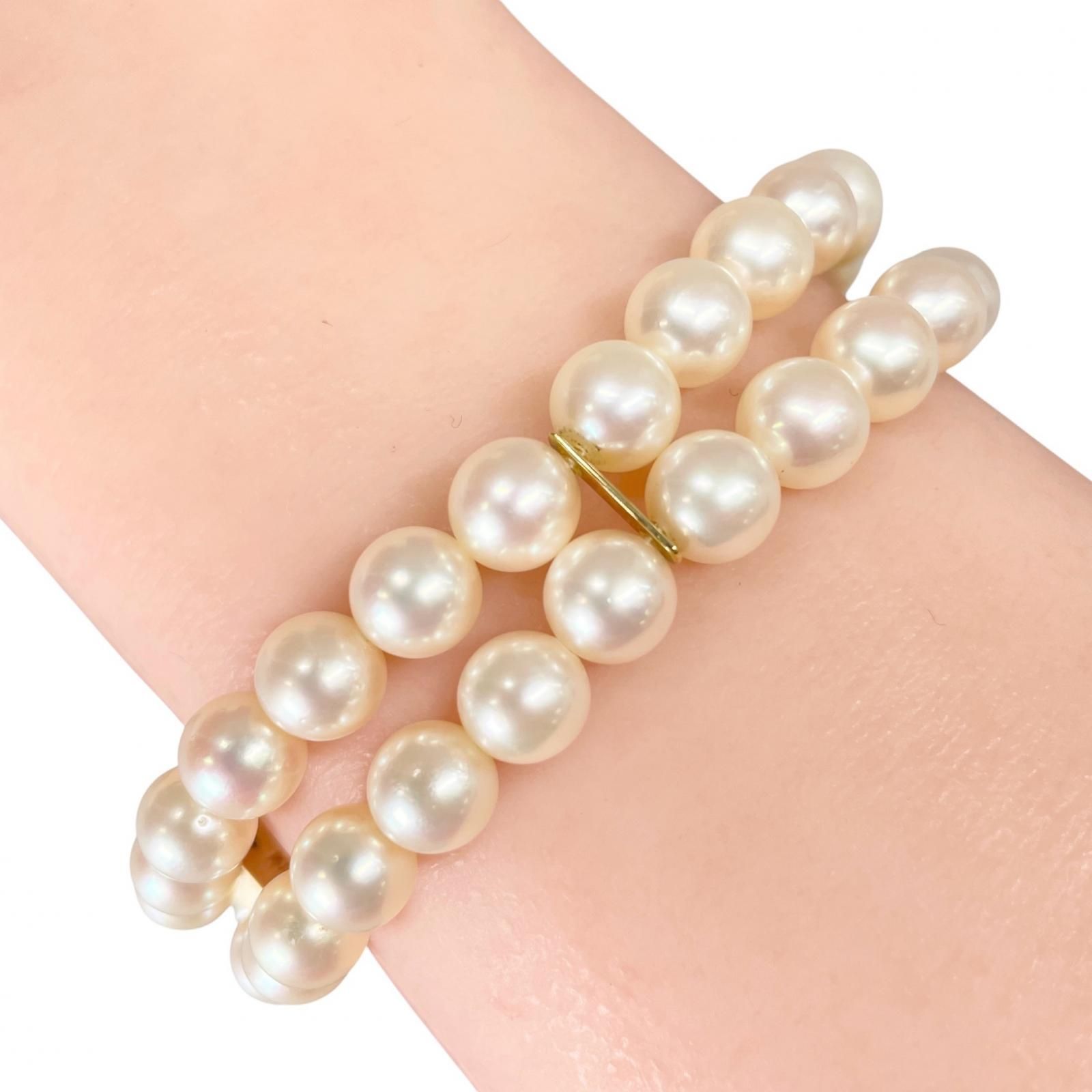 MIKIMOTO】ミキモト 真珠 2連 6.9～7.4mm パール×K14イエロー