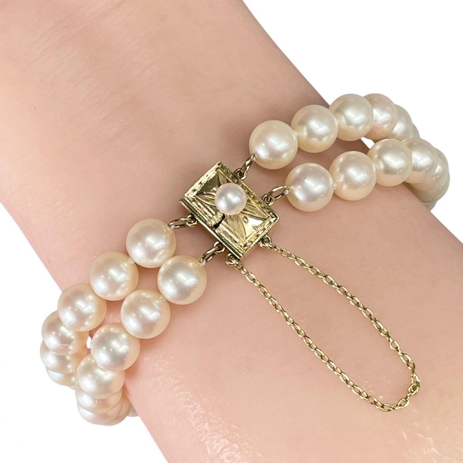 MIKIMOTO】ミキモト 真珠 2連 6.9～7.4mm パール×K14イエロー