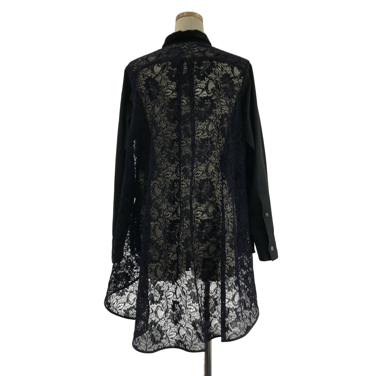 sacai / サカイ | 異素材切替 レース シャツ | 2 | ブラック