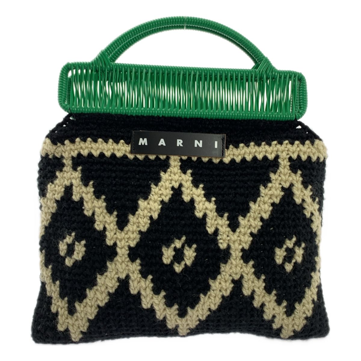 MARNI / マルニ | MARKET CROCHET クロシェニット フレーム ハンド トートバッグ | グリーン/ブラック/ベージュ | レディース