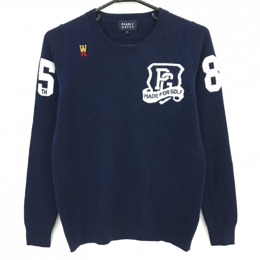 【美品】パーリーゲイツ セーター ネイビー×白 カシミヤ100％ ニット 25周年 レディース 1(M) ゴルフウェア PEARLY GATES