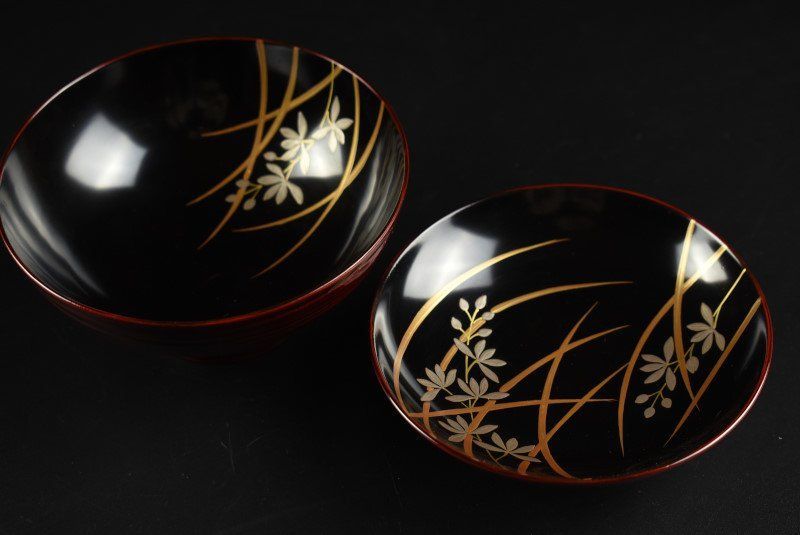 M607060 ほぼ未使用 懐石道具 增田錦製 天然木製 溜塗 花蒔絵 吸物