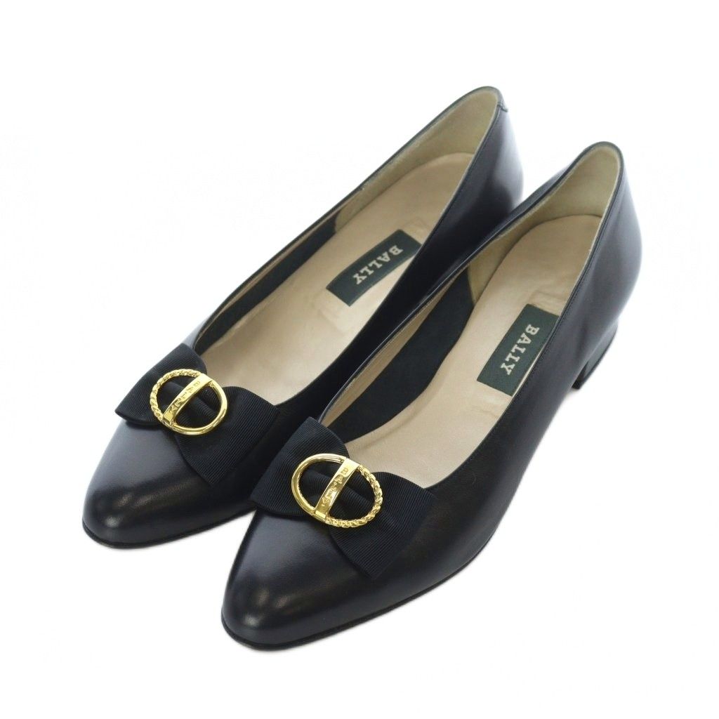 バリー BALLY パンプス レザー 本革 7.5M 25.5cm 黒 ブラック リボン