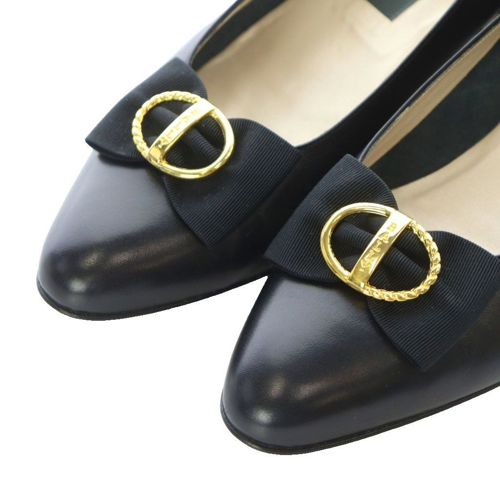 バリー BALLY パンプス レザー 本革 7.5M 25.5cm 黒 ブラック リボン