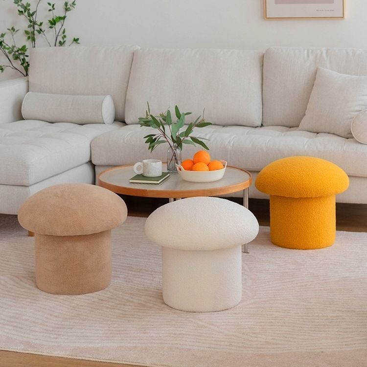 スツール マッシュルーム型 もこもこ 椅子 リビングルーム おしゃれ かわいい インテリア オットマン 化粧椅子 ラムウール生地 ホワイト H 541