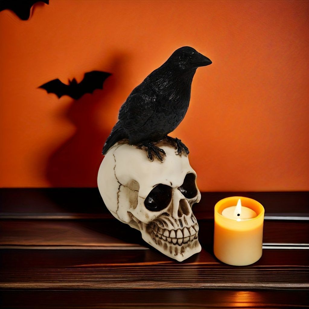  スカルオブジェ 置物 カラス 鴉 骸骨 ホワイト ハロウィン ハロウィーン インテリア 装飾 頭蓋骨 デコレーション ガイコツ スプーキー オブジェ 卓上 フィギュア パンク ロック おしゃれ インテリアアクセサリー 置物 インテリア小物
