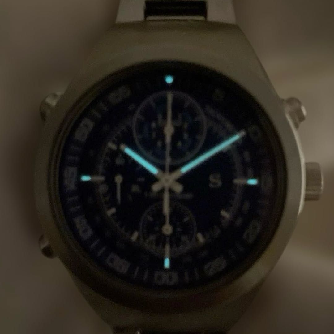 動作OK】SEIKO SUS 1/100クロノグラフ 7T52-6B00 青ブルー文字盤 QZ