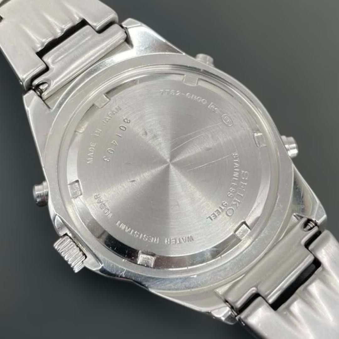 動作OK】SEIKO SUS 1/100クロノグラフ 7T52-6B00 青ブルー文字盤 QZ