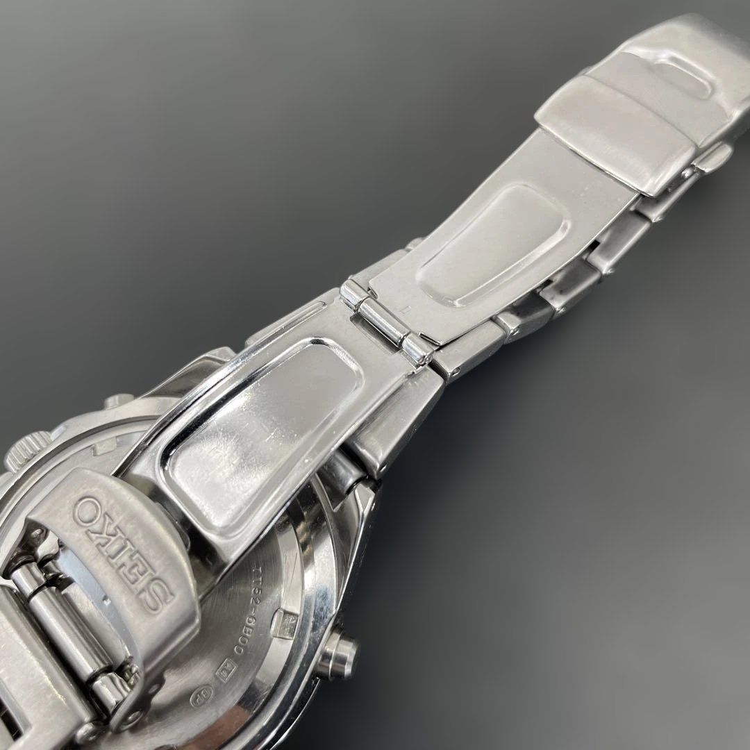 動作OK】SEIKO SUS 1/100クロノグラフ 7T52-6B00 青ブルー文字盤 QZ