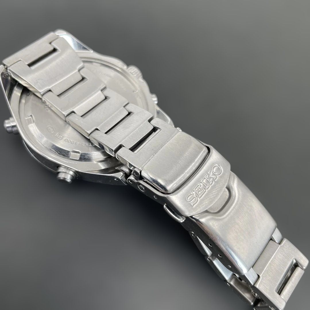 動作OK】SEIKO SUS 1/100クロノグラフ 7T52-6B00 青ブルー文字盤 QZ