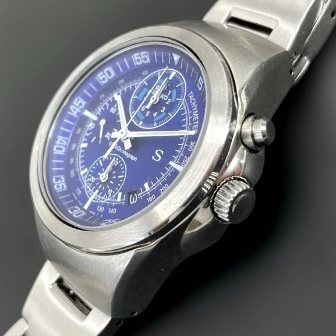 動作OK】SEIKO SUS 1/100クロノグラフ 7T52-6B00 青ブルー文字盤 QZ