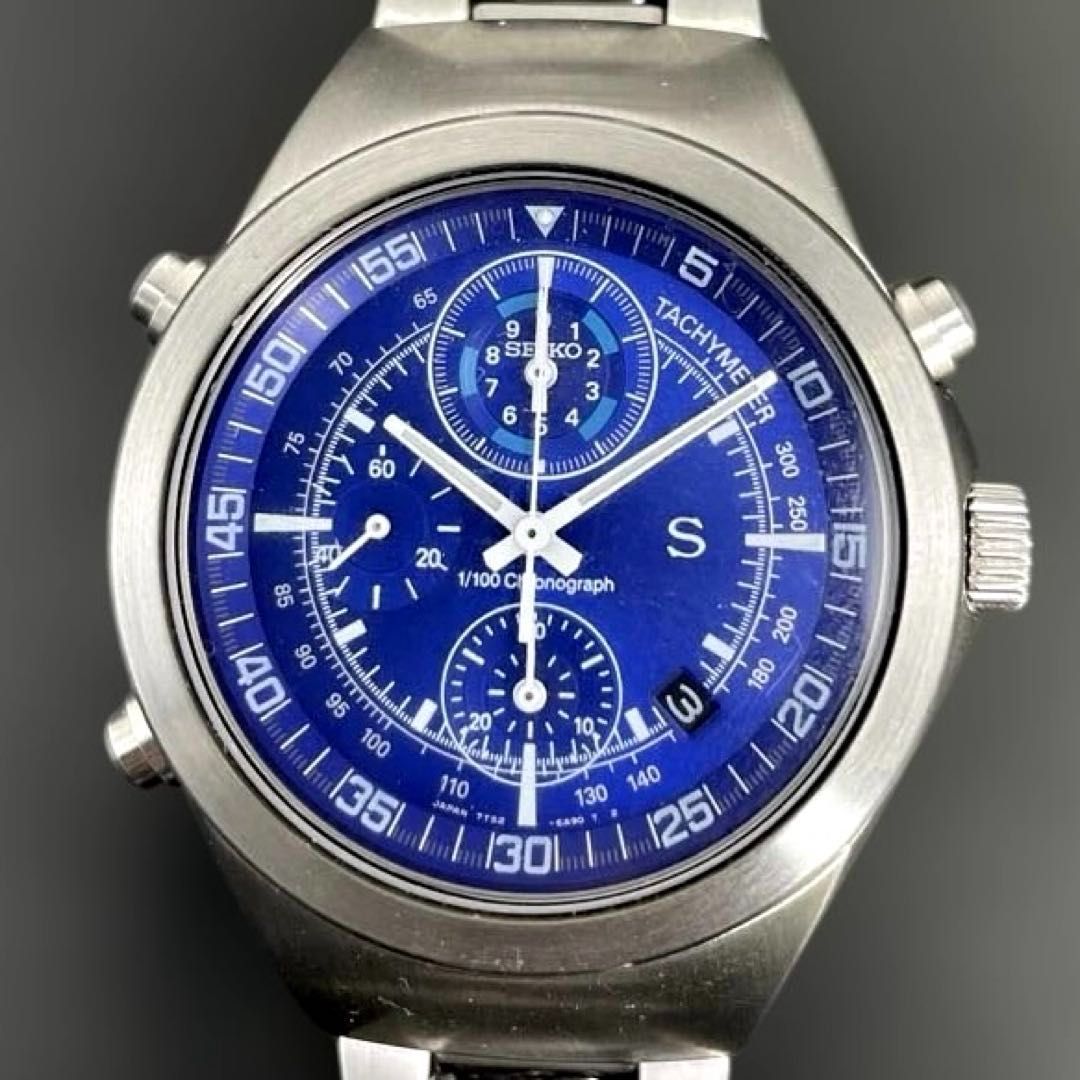 腕時計 SEIKO SUS セイコー サス 7T52 1/100クロノグラフ 動作OK】SEIKO SUS 1/100クロノグラフ 7T52-6B00 青ブルー文字盤 QZ