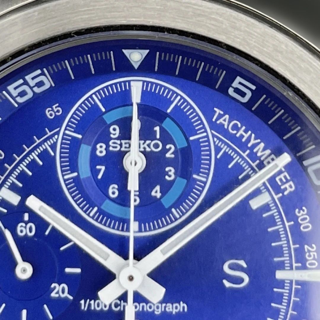 動作OK】SEIKO SUS 1/100クロノグラフ 7T52-6B00 青ブルー文字盤 QZ