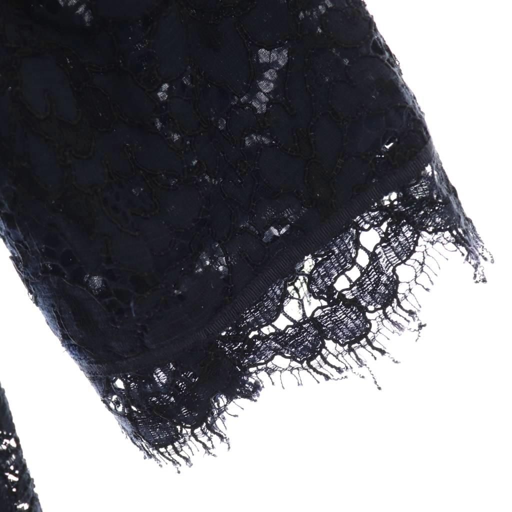 アドーア ADORE レースノーカラージャケット 38 ネイビー ブラック /DO