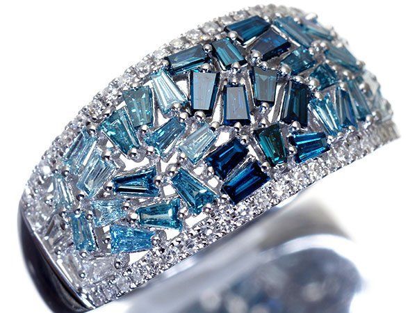 JJ154★高級 カラーレス/ブルーダイヤモンド0.25ct K18WG ヘッド ジュエリー極】眩い2色の輝き！極上バケットカットブルーダイヤ