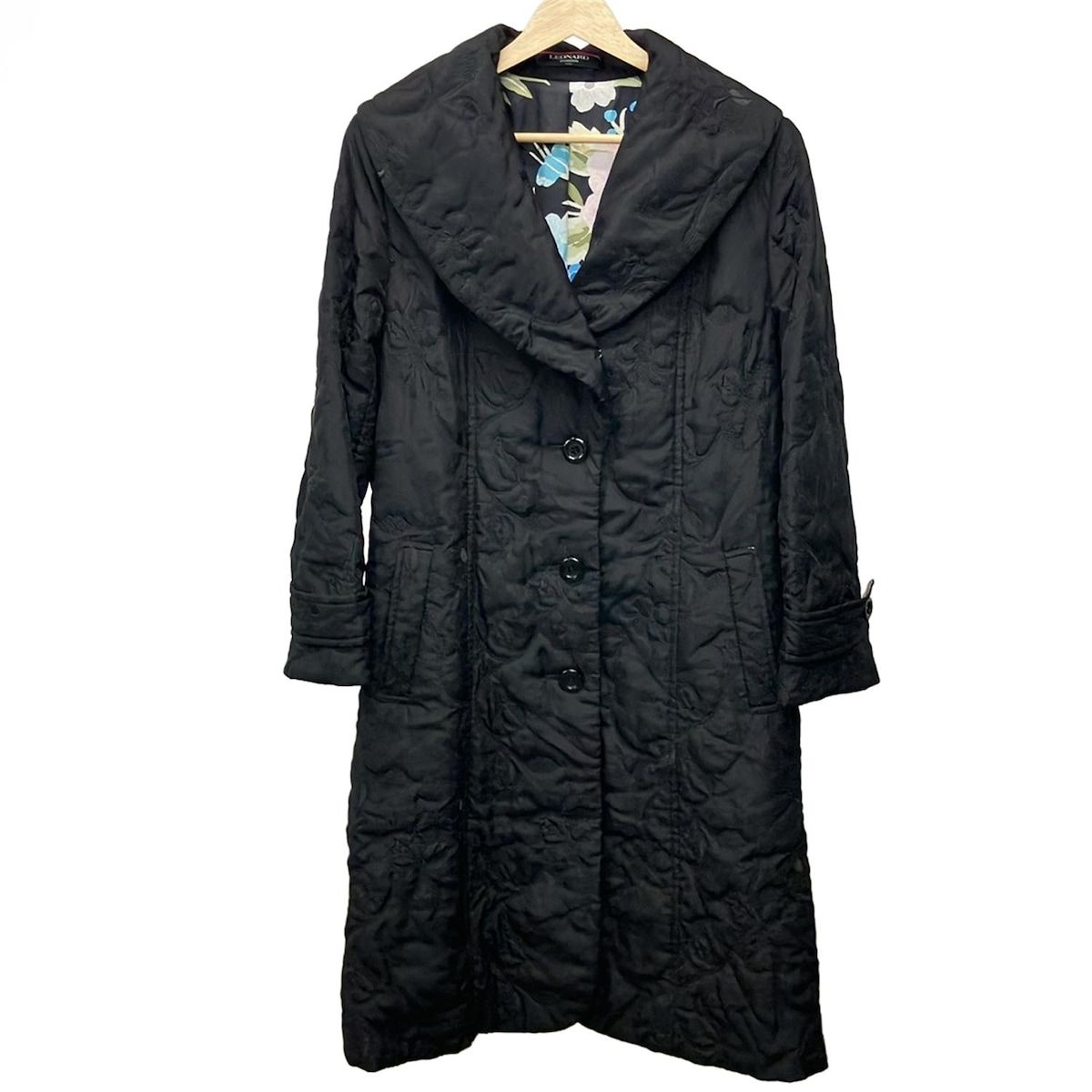 美品】LEONARD レオナール 花柄 コート 黒美品 LEONARD レオナール 