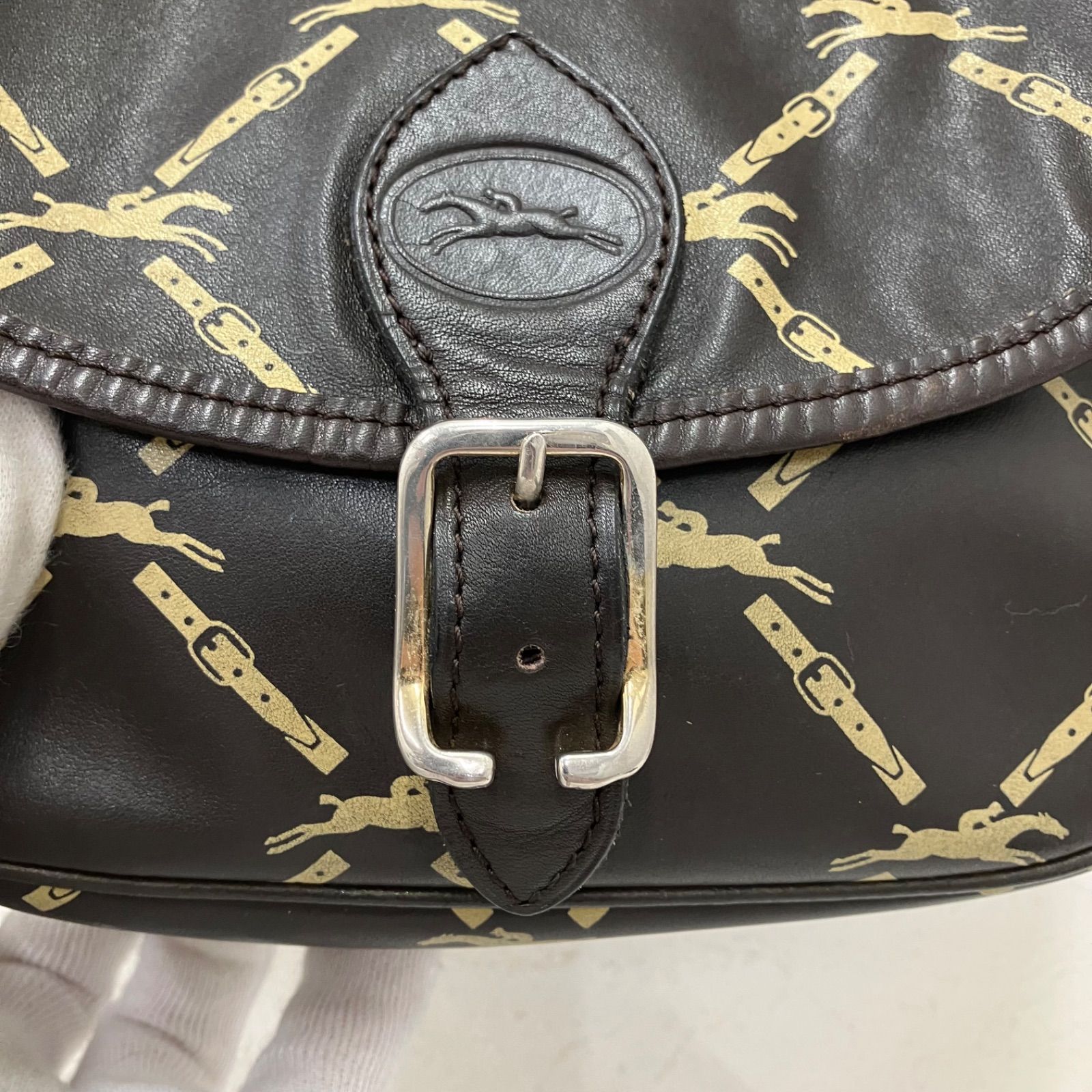 6354 LONGCHAMP ロンシャン ショルダーバッグ ブラウン 茶 レザー 馬 