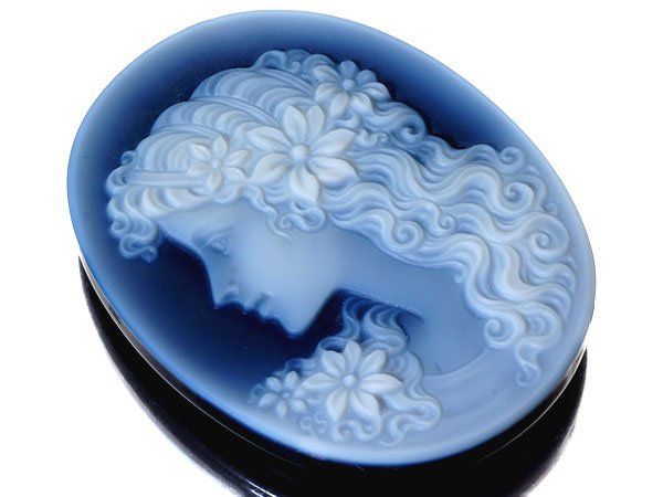 ジュエリー極】小鳥を持つ貴婦人 高級ブルーストーンカメオルース 40.0