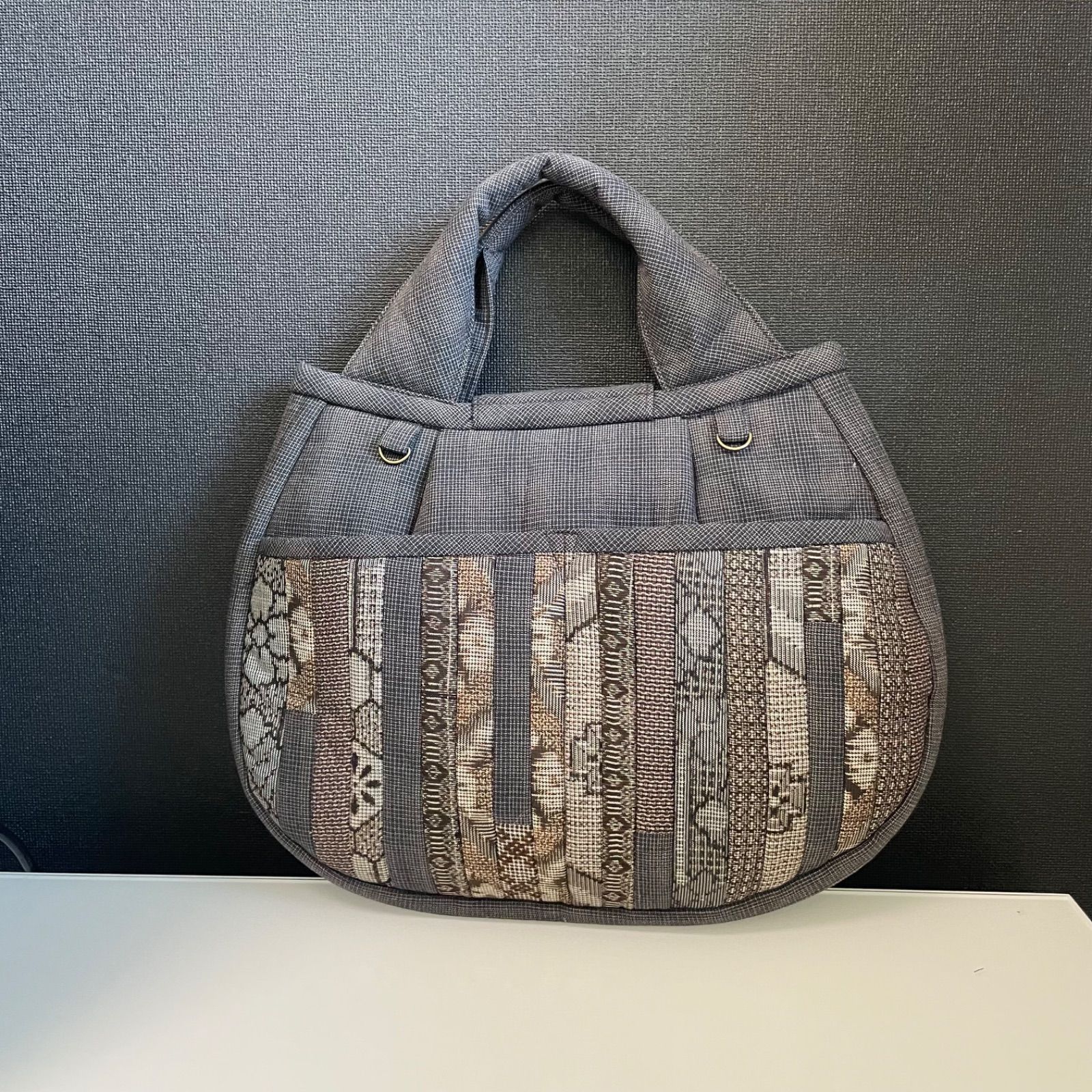 ハンドメイド 着物リメイク パッチワークトートバッグ 71 大島紬
