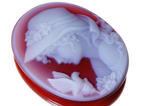 ジュエリー極】華やかな貴婦人と花の彫刻 高級ブルーストーンカメオ