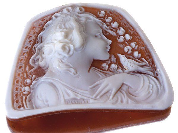 ジュエリー極】ラファエレ・ペルニーチェ作 上品な女性と小鳥の彫刻