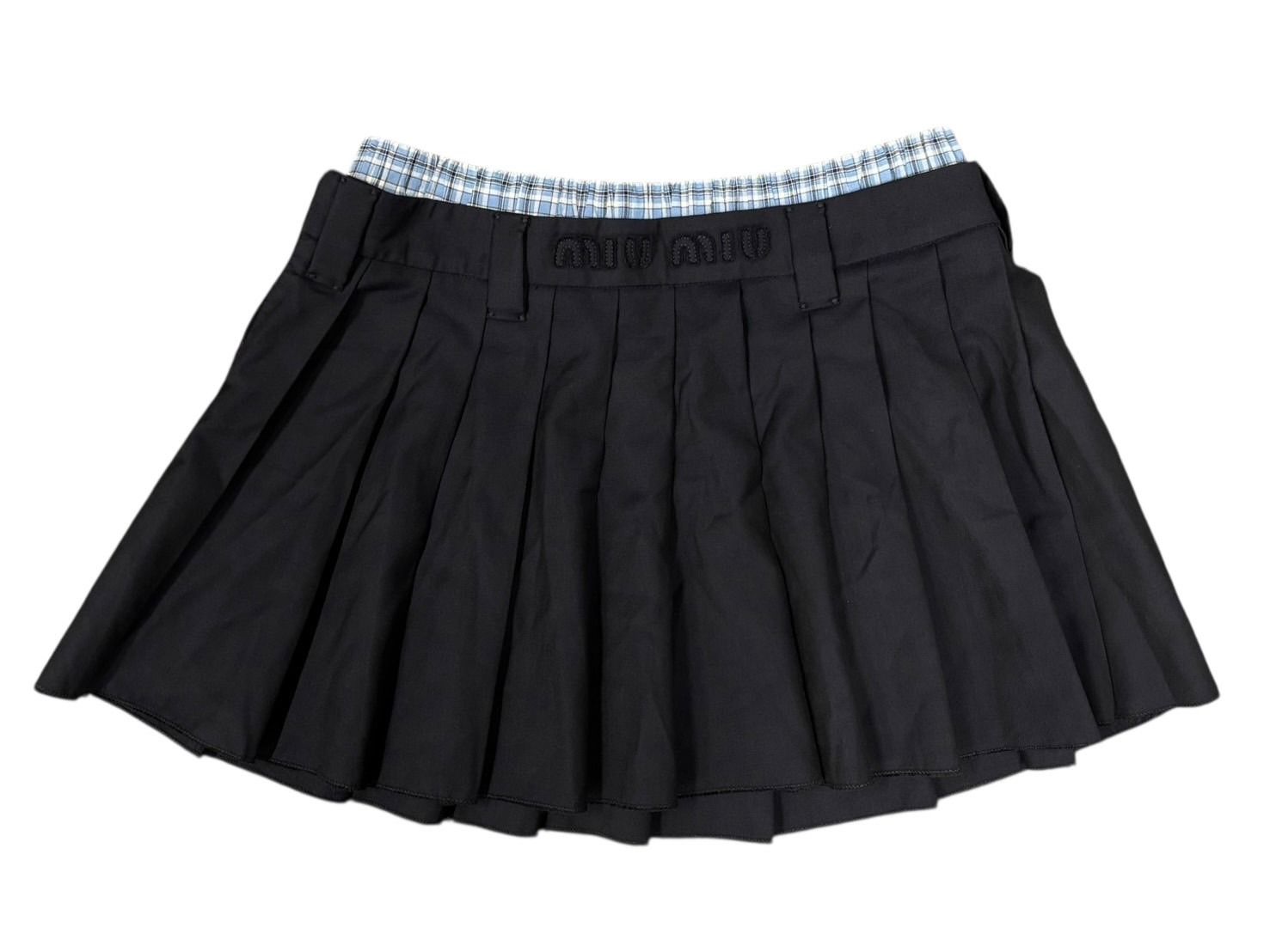 （新品）miumiu プリーツ入りチェックテクニカルファブリック ミディスカート 新品）miumiu プリーツ入りチェックテクニカルファブリック ミディ