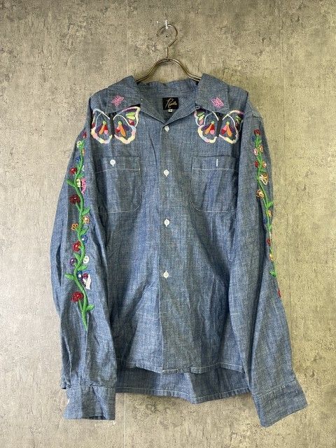 ｲﾝﾄﾞ綿 NEEDLES ﾆｰﾄﾞﾙｽ ONE-UP SHIRT ﾜﾝｱｯﾌﾟ ｼｬﾂ ｼｬﾝﾌﾞﾚｰ 刺繍 ﾊﾟﾋﾟﾖﾝ
