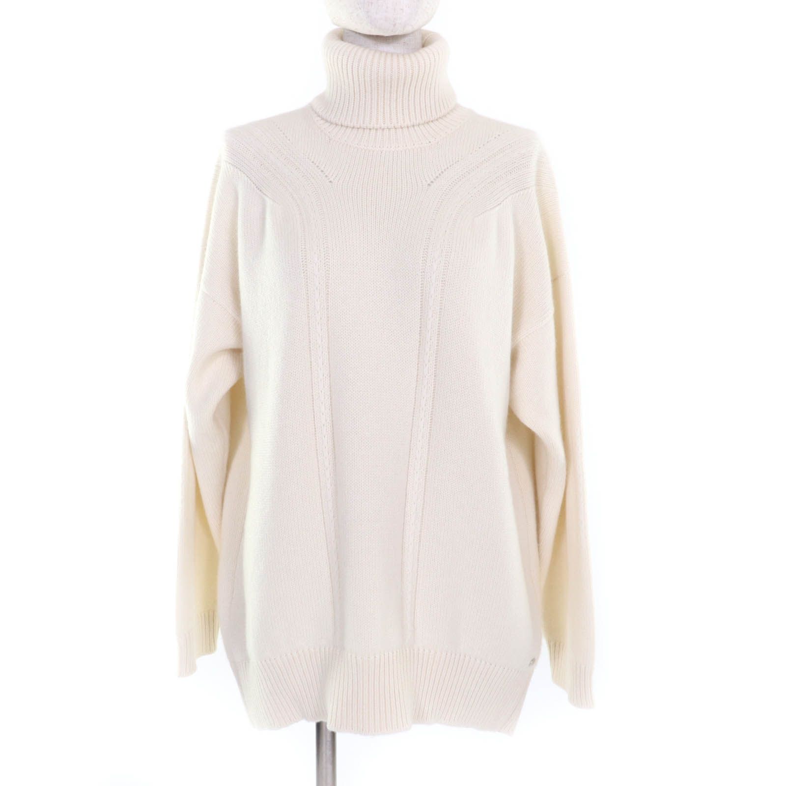 極美品★HERMES エルメス 22AW 2H2629D1 カシミヤ100％ セリエ金具付 タートルネック 長袖 ニット アイボリー 36 英国製 正規品 レディース