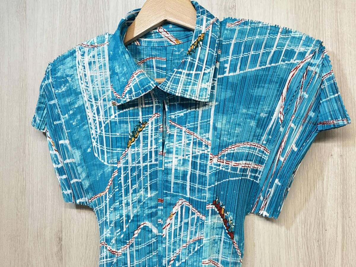 【ジェットコースター柄】【3】PLEATS PLEASE シャツ ブラウス PLEATS PLEASE ISSEY MIYAKE ジェットコースター 柄 半袖 シャツ