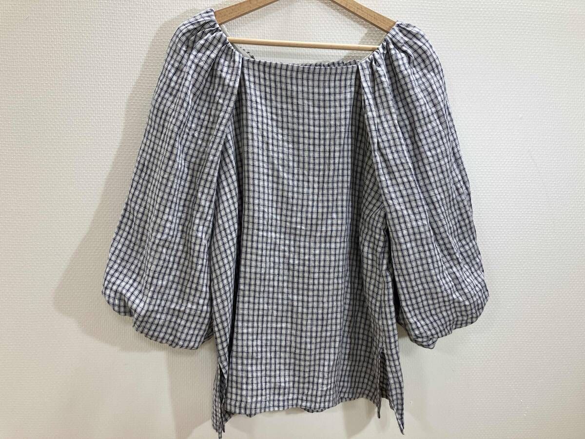 Hug O War ハグオーワー リネンチェックブラウス 五分袖ブラウス プル
