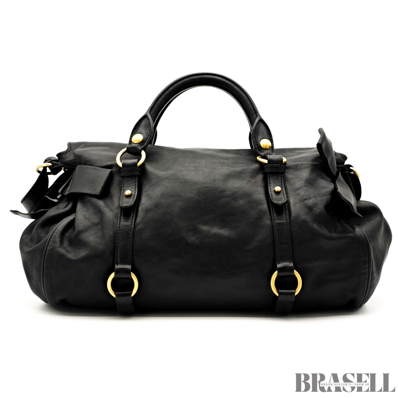 Miu Miu (ミュウミュウ) リボン ハンドバッグ レザー ブラック