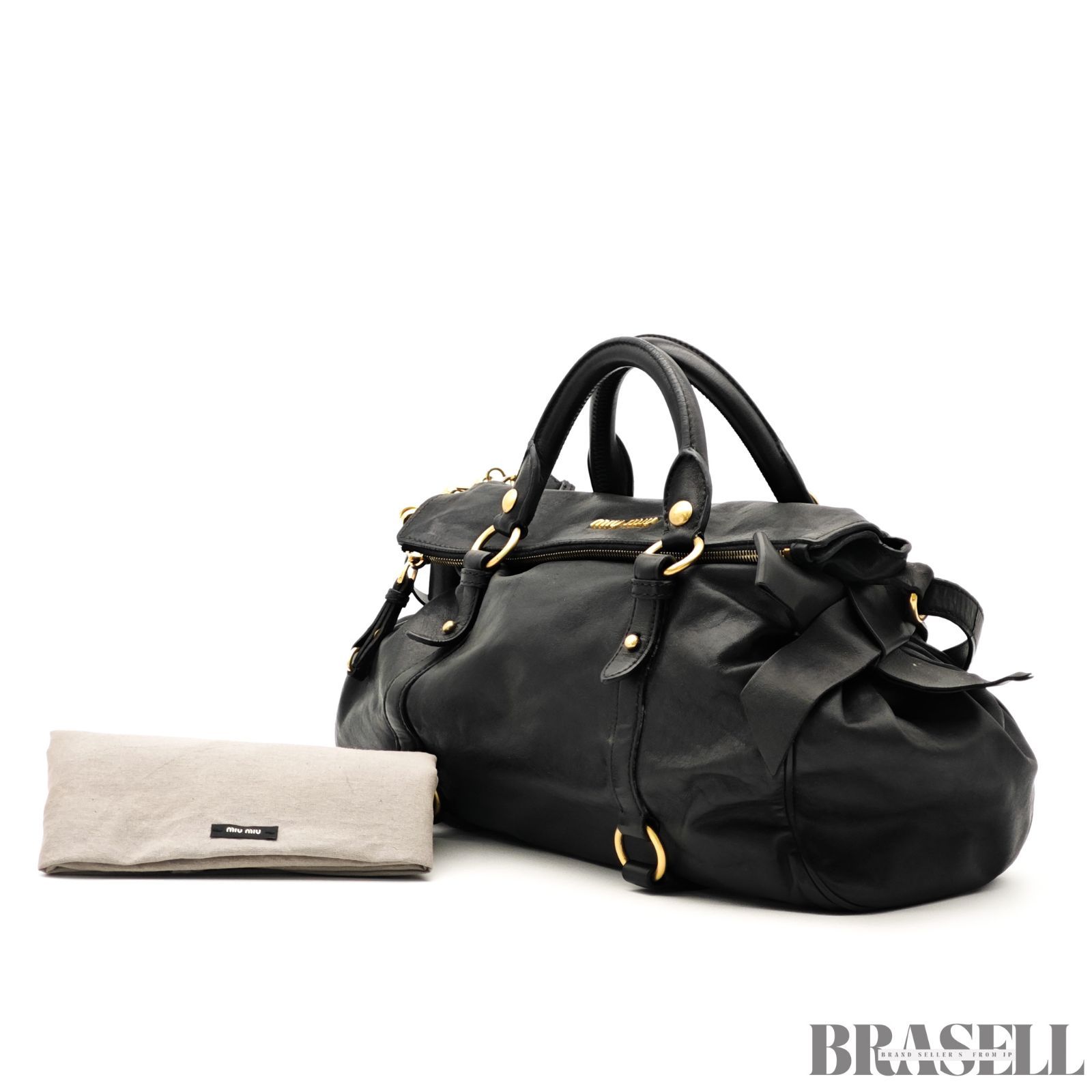 Miu Miu (ミュウミュウ) リボン ハンドバッグ レザー ブラック