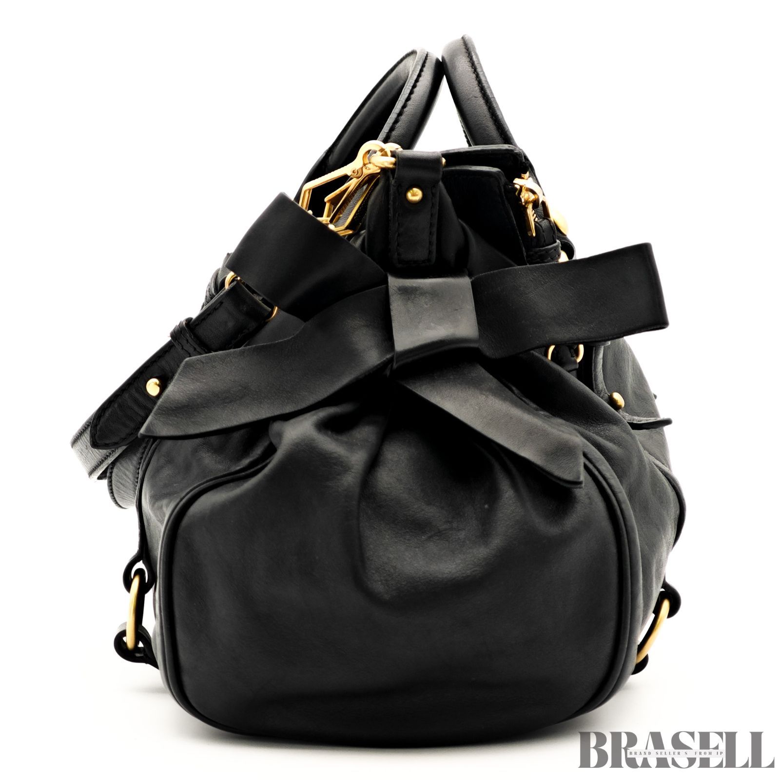 Miu Miu (ミュウミュウ) リボン ハンドバッグ レザー ブラック