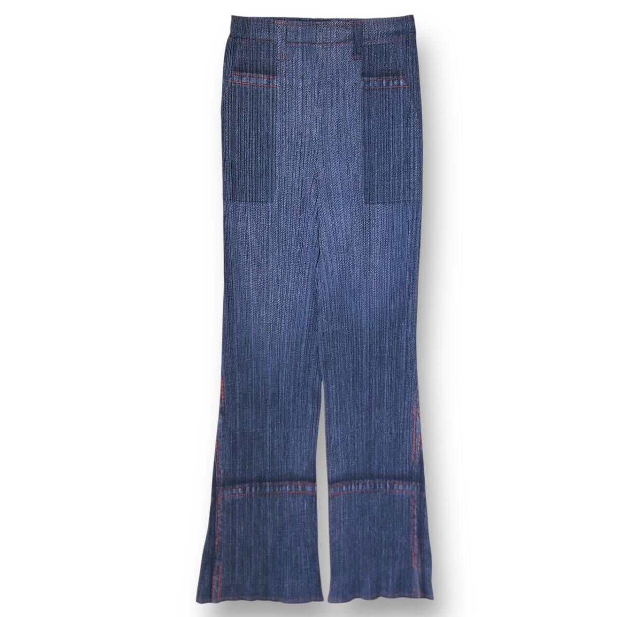 PLEATS PLEASE 転写デニムプリーツパンツ PP22-JF821 サイズ1 ブルー系