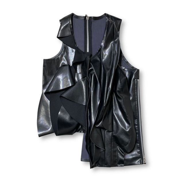 24 aw COMME des GARCONS fake leather asymmetry vest フェイクレザーアシンメトリージレベスト ブラック Sサイズ コムデギャルソン