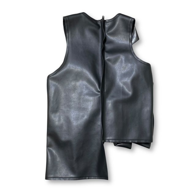 24 aw COMME des GARCONS fake leather asymmetry vest フェイクレザーアシンメトリージレベスト ブラック Sサイズ コムデギャルソン