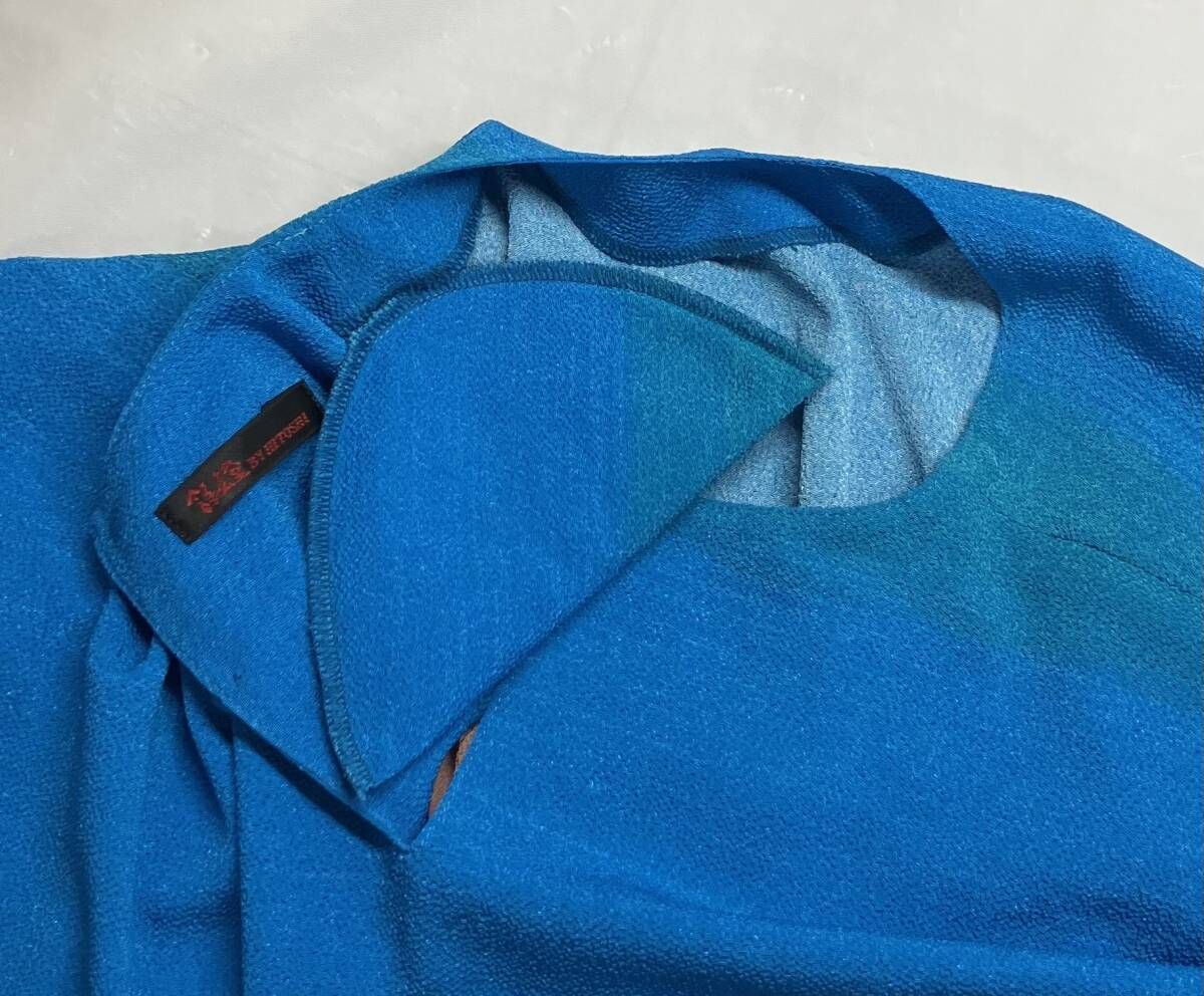 詩仙堂 BY HITOSHI ちりめん 青系 オレンジ 半袖Tシャツ カットソー 花