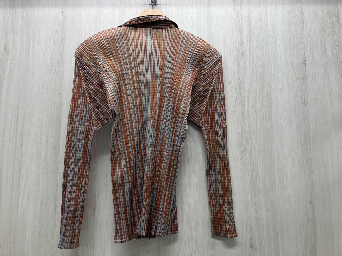 PLEATS PLEASE PP 72-JK 424 チェック 長袖シャツ ブラウス 表記サイズ3 ブラウン系