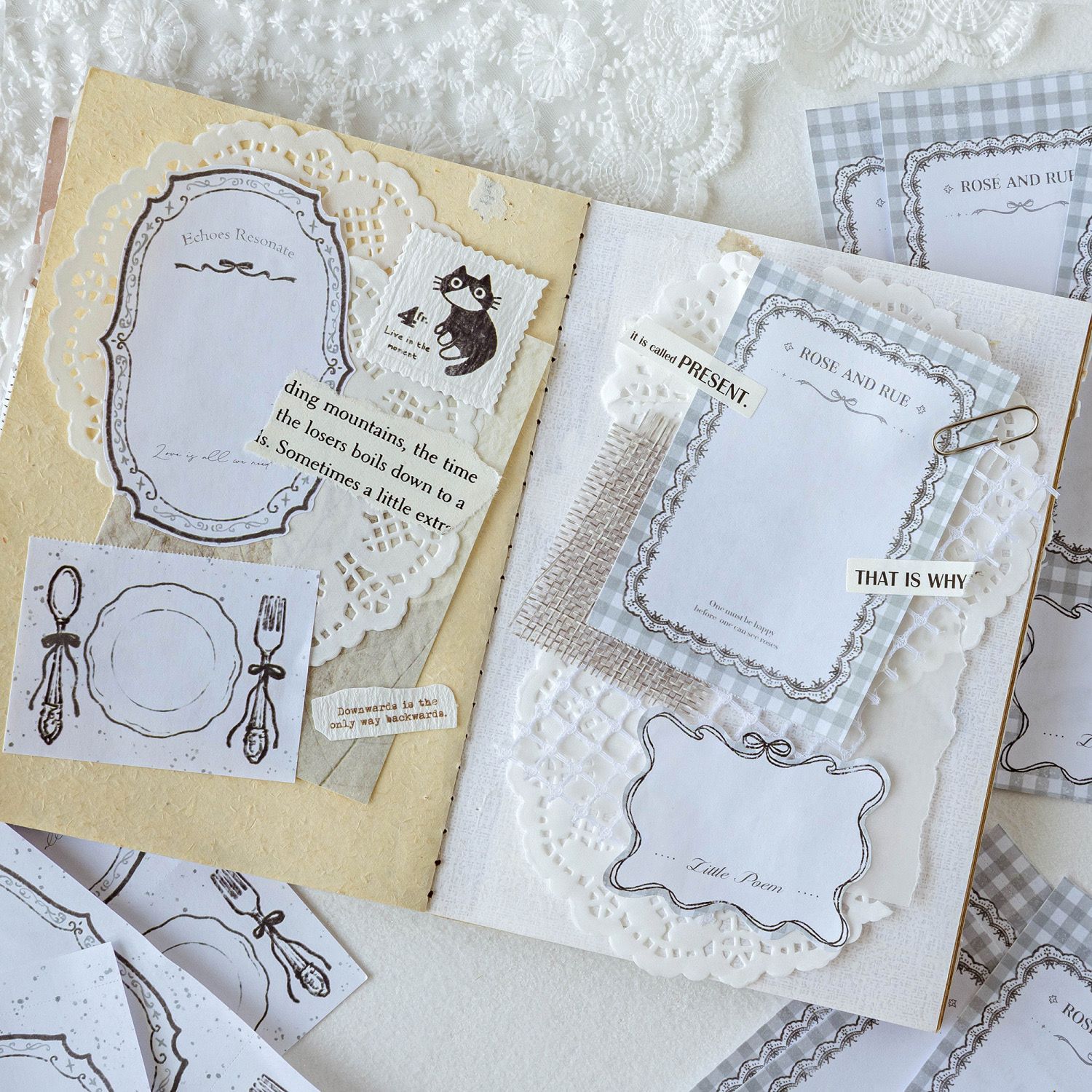 アルバムクラフト・コラージュ素材☆ 【モノクロ】コラージュ