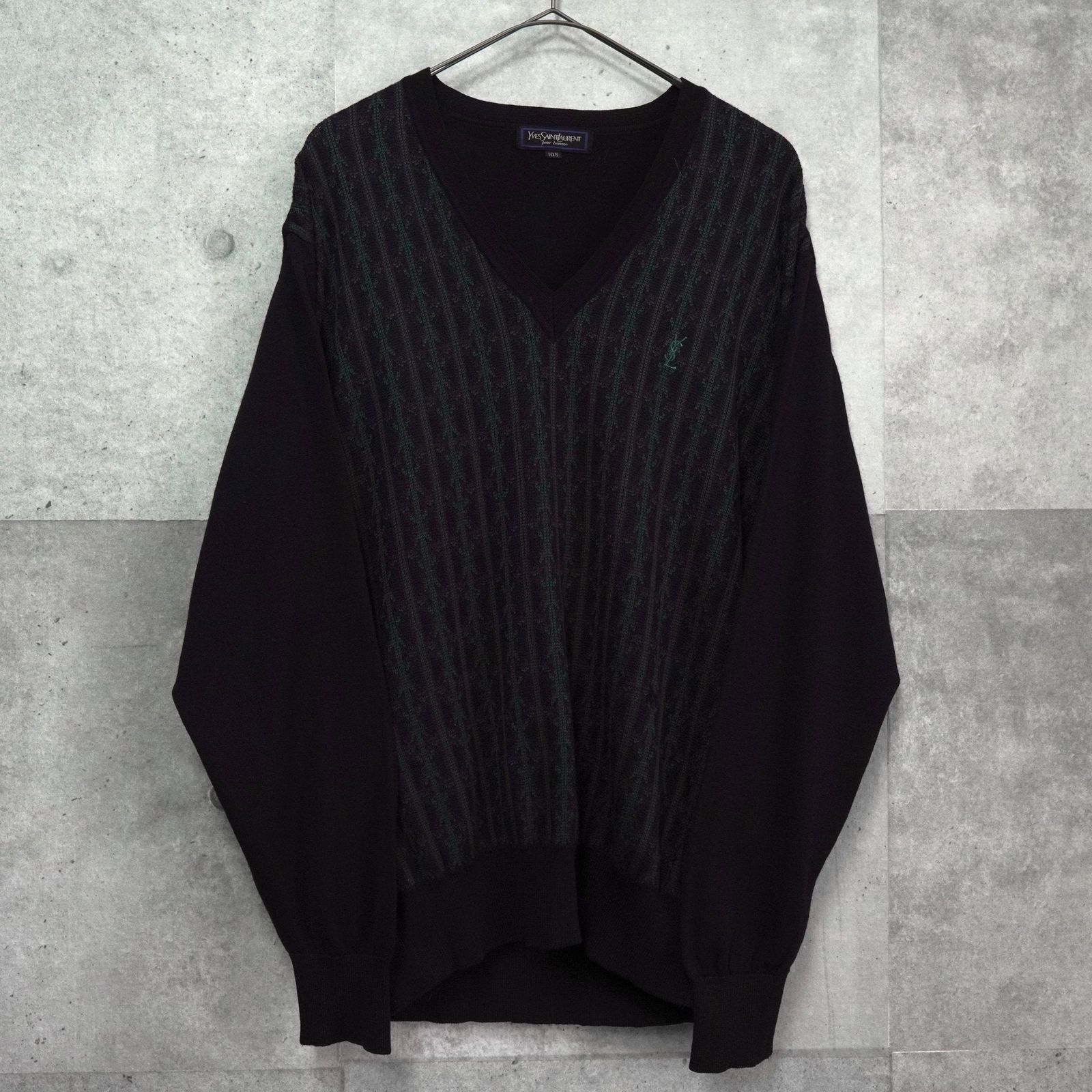 YVES SAINT LAURENT イヴサンローラン ヴィンテージ Vネック イヴ サンローラン ヴィンテージ YSLロゴ Vネック ストライプ柄 ニット