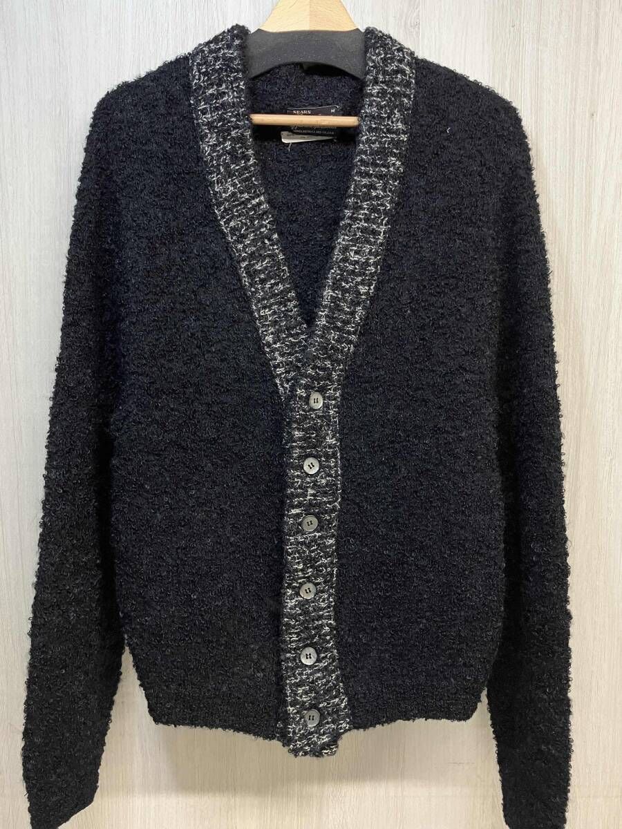 SEARS Premiere 60 s ヴィンテージ 古着 モヘア ウール ナイロン 長袖 カーディガン ニット シアーズ メンズ M ブラック